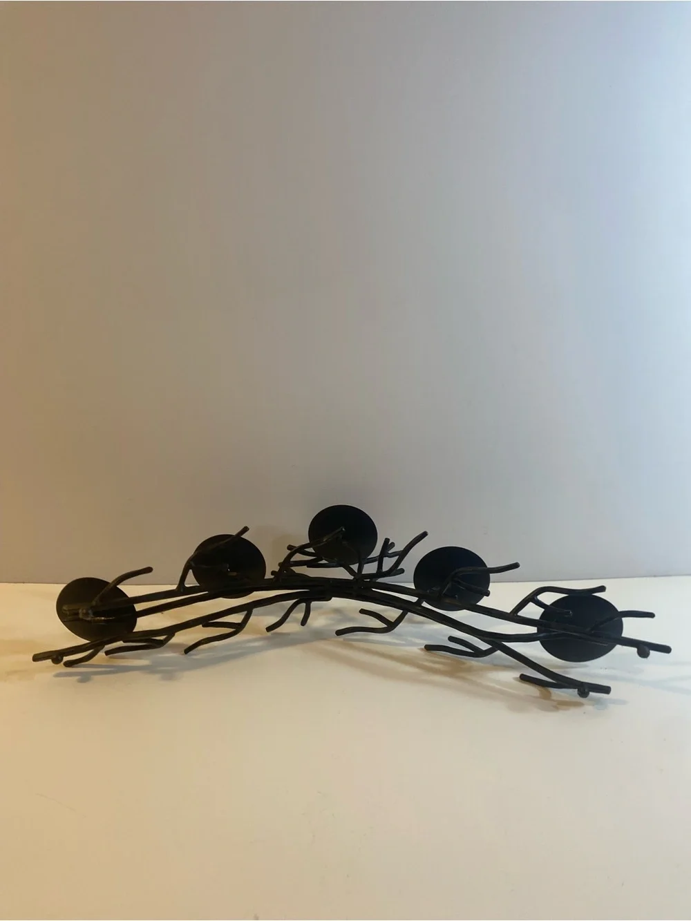 Vintage 5 Candle Black Cast Metal Tree Branch Table Centerpiece Candleholder